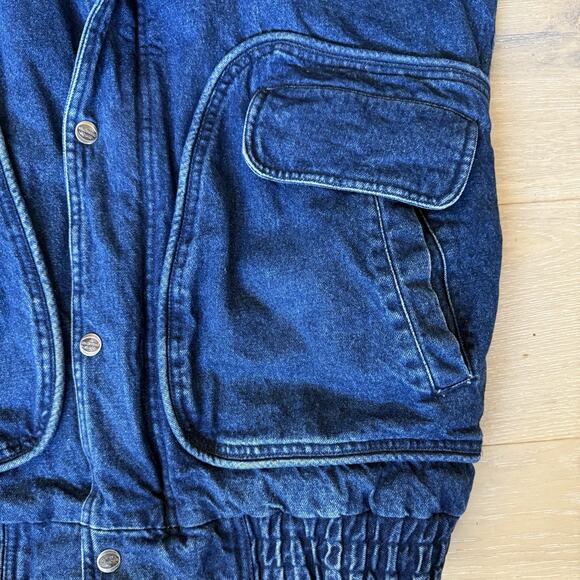 Vtg 90s Streetwear Mens XL Distressed Quilted Heavyweight Denim Varsity Jacket - Picture 6 of 10